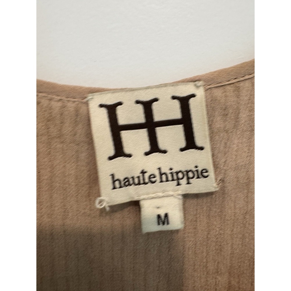 Haute Hippie 100% Silk Beaded Sleeveless Dress Sz M Taupe Bronze Embellished - Picture 3 of 10